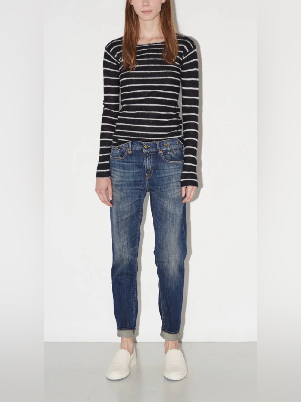 R13 Relaxed Skinny Jeans Faded Blue Size 25 | Premium Denim Distressed Wash